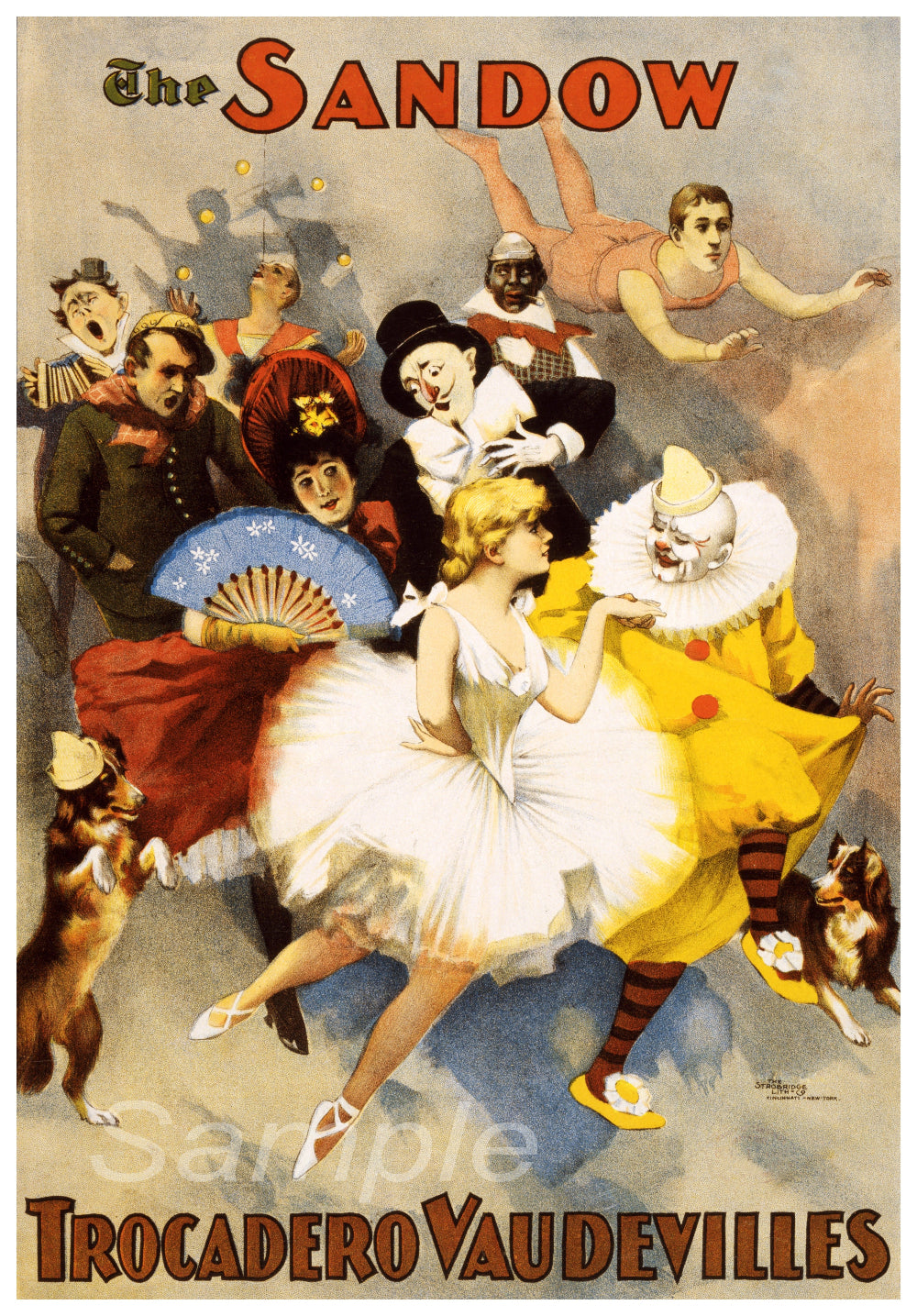 Vintage poster for Trocadero Vaudeville featuring clowns and performers.