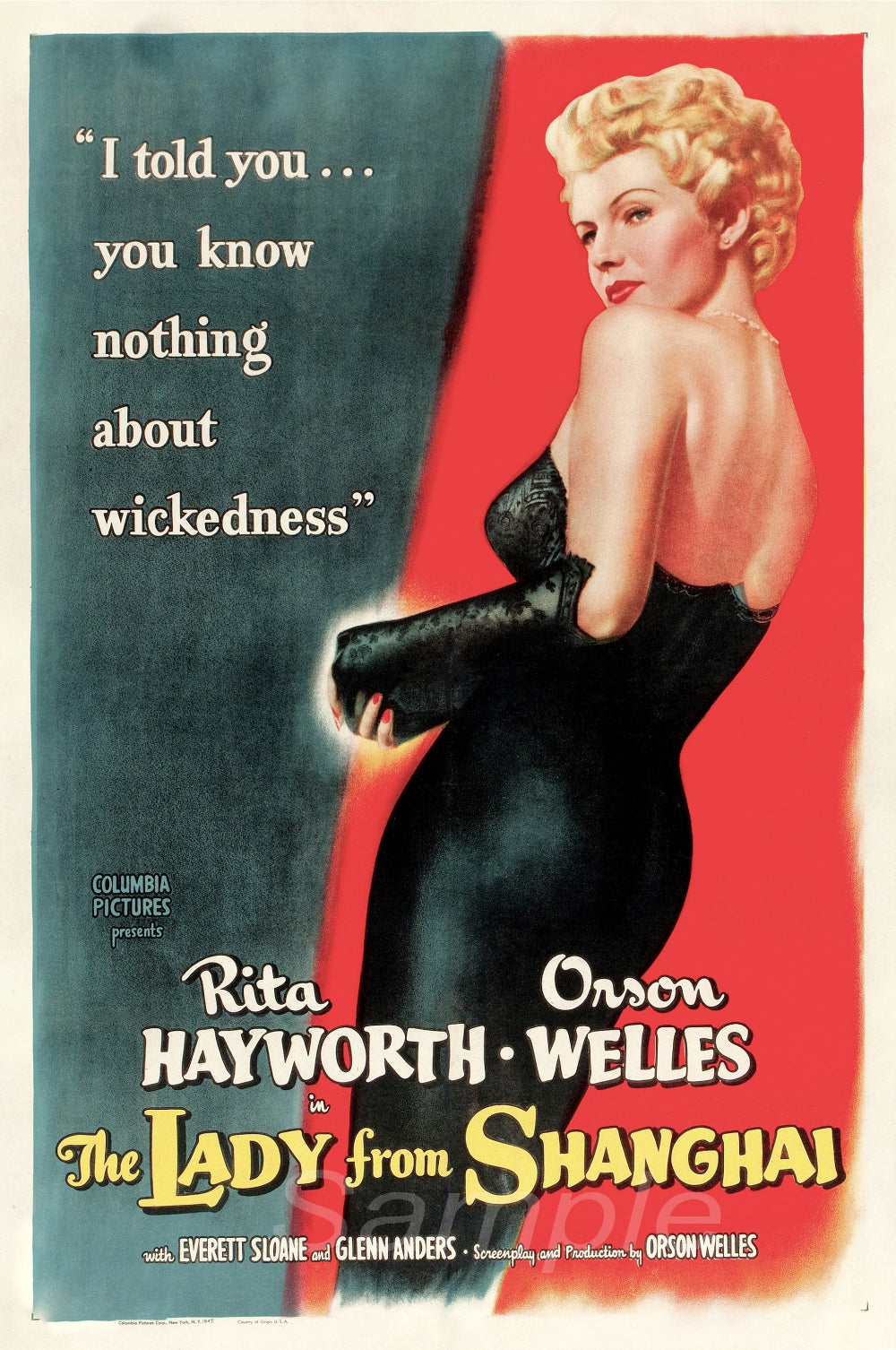 Vintage movie poster for 'The Lady from Shanghai' featuring Rita Hayworth and Orson Welles.