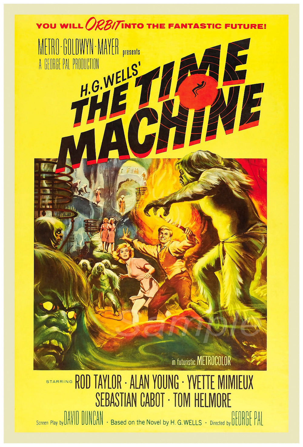 A vintage movie poster for 'The Time Machine' by H. G.