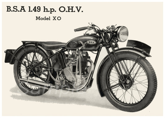 A vintage black and white poster of a BSA 1936 motorcycle.
