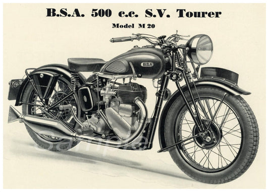Vintage B.S.A. 500 c.c. S.V. Tourer motorcycle on a light background