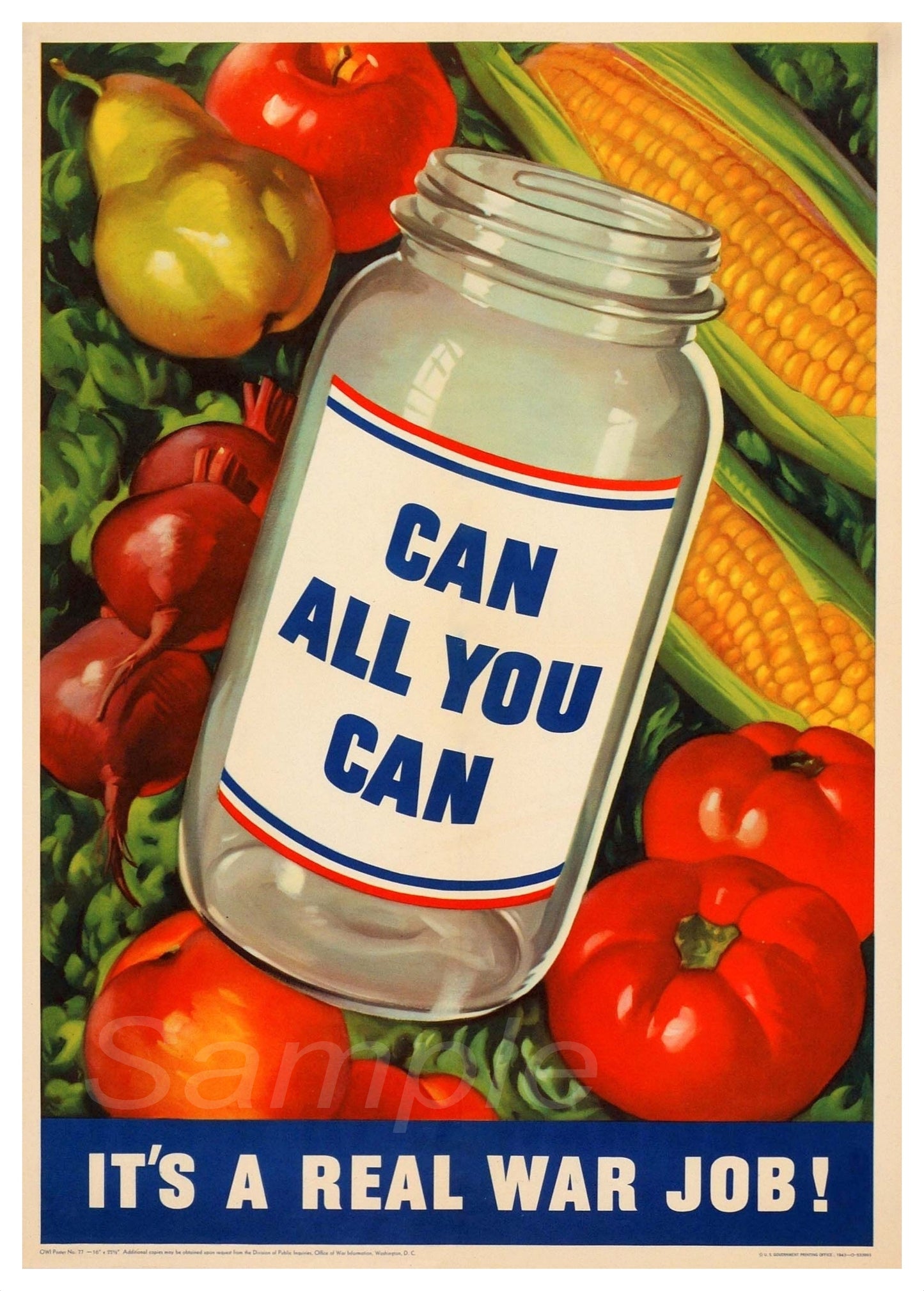 Vintage style poster featuring a glass jar with a label and a slogan 'Can All You Can', surrounded by illustrations of fruits and vegetables.