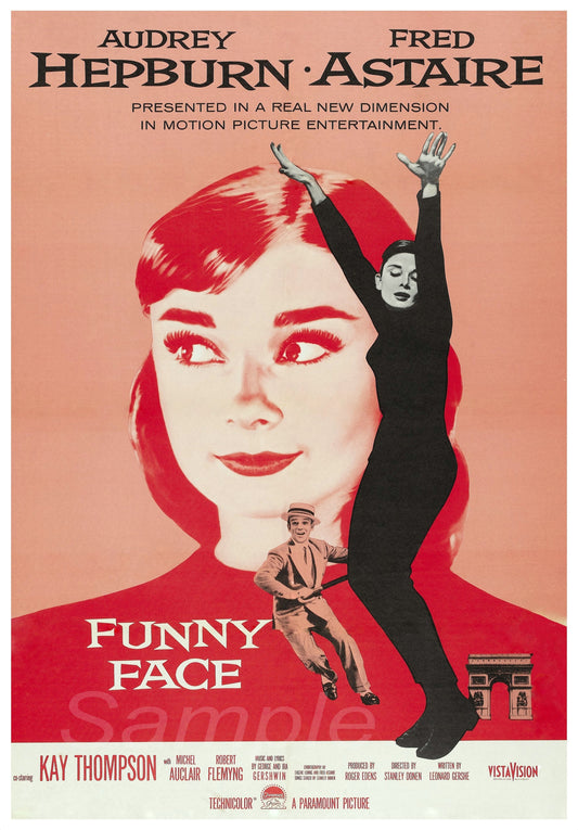 Vintage movie poster for 'Funny Face' featuring Audrey Hepburn and Fred Astaire.