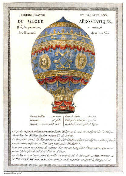 A vintage style poster depicting a colorful hot air balloon with a text overlay, resembling a retro advertisement.
