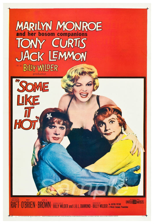 Vintage movie poster print featuring Marilyn Monroe and other actors from the film 'Some Like It Hot'.