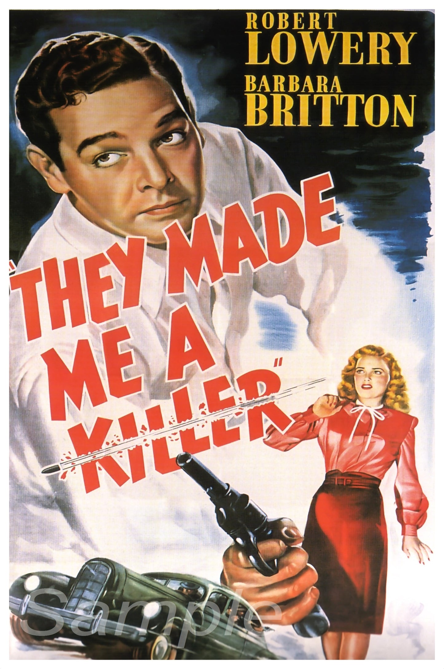 Vintage movie poster print titled 'They Made Me a Killer' featuring a man and a woman with a gun, in retro style.