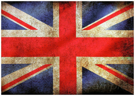 Vintage-style Union Jack flag with a textured background