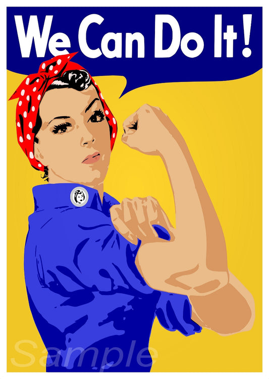 A vintage style poster print featuring a woman with a red polka-dot bandana, flexing her bicep, with the text 'We Can Do It!' above her head.
