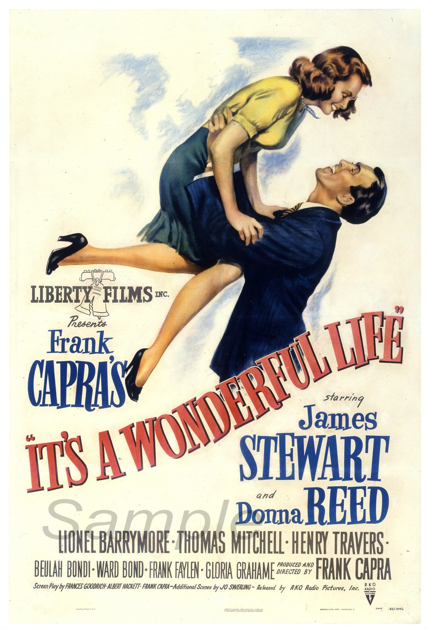 Vintage movie poster for 'It's a Wonderful Life' featuring James Stewart and Donna Reed, printed on matte photo paper.