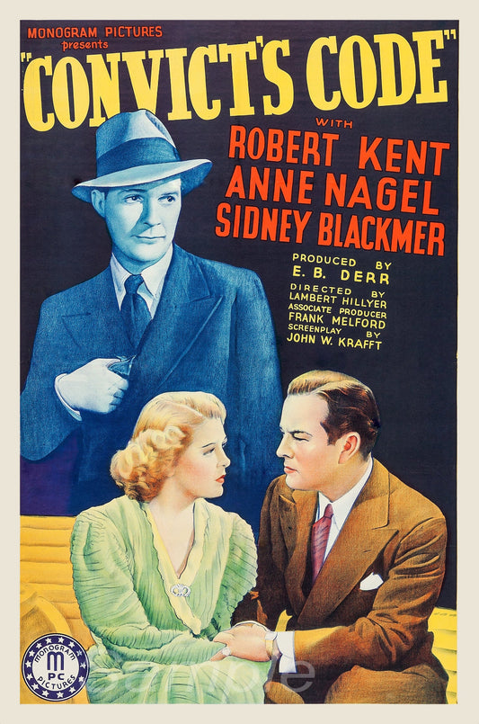 Vintage movie poster for 'Convict's Code' featuring three people in suits and a woman in a green dress.