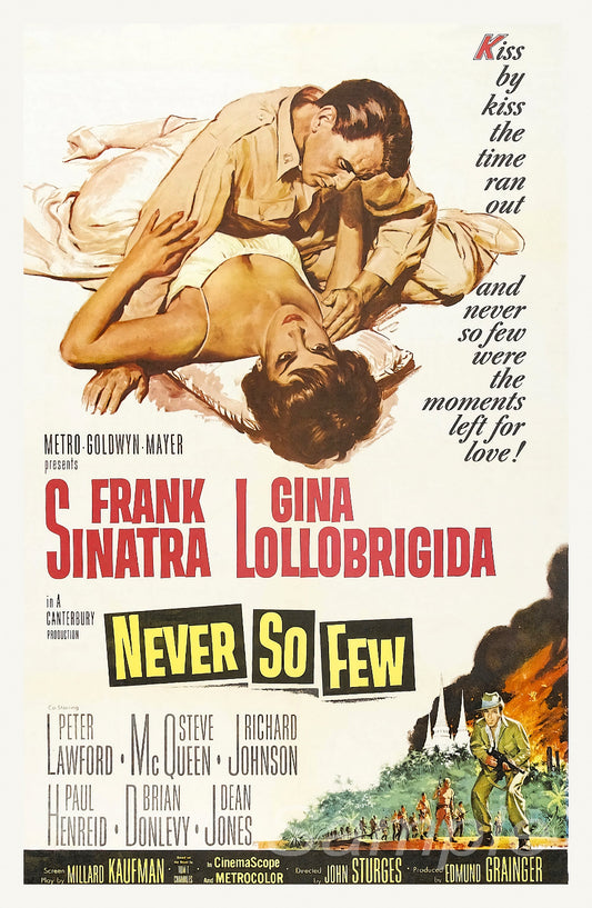 Vintage movie poster print featuring Frank Sinatra and Gina Lollobrigida with a kissing scene and other movie details.