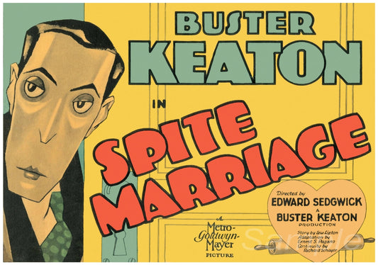 Vintage movie poster print featuring Buster Keaton with the title 'Spite Marriage'.