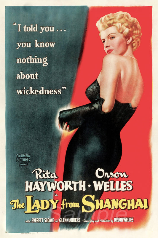 Vintage movie poster for 'The Lady from Shanghai' featuring Rita Hayworth and Orson Welles.