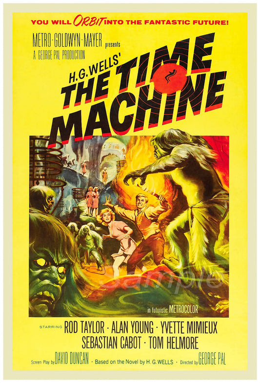 A vintage movie poster for 'The Time Machine' by H. G.